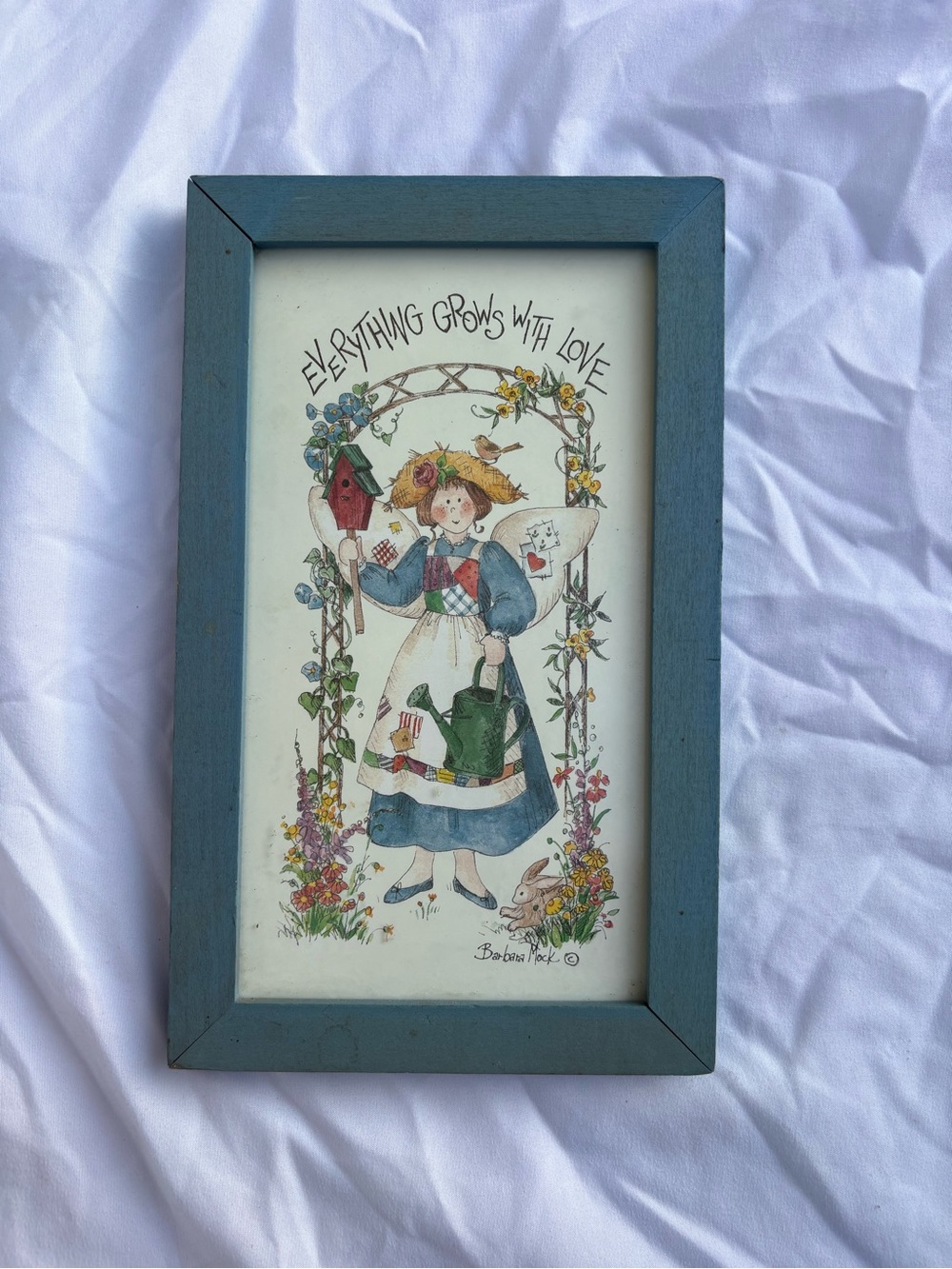 Blue Framed 'Everything Grows With Love' Wall Art